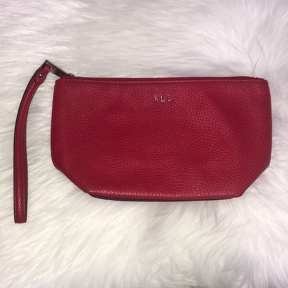 Red Leather Lauren Ralph Lauren Wristlet Bag